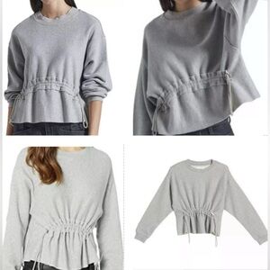 CURRENT/ELLIOTT CREWNECK LIGHT GREY SWEATSHIRT WITH ADJUSTABLE FRONT DRAWSTRING